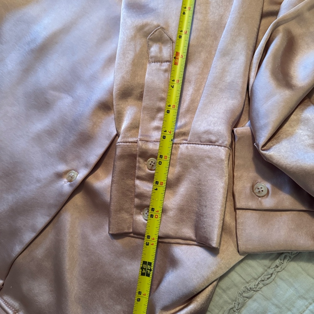 Mystree Satin Button Down Shirt in Blush - Picture 9 of 10